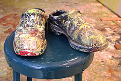 Photograph of Lorraine's shoes after painting for many hours